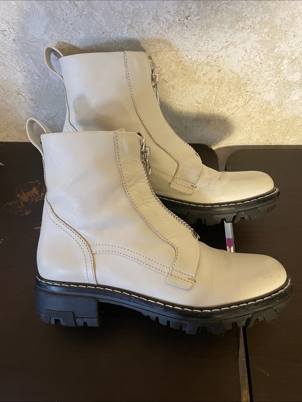 Women’s rag & bone Off White  Front-Zip Lug Sole Ankle Boots